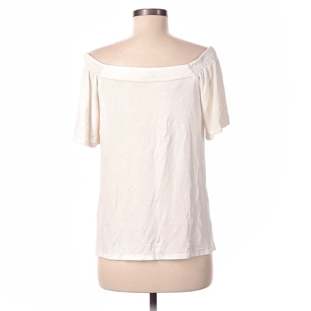 J.Jill Ivory Straight Square Open Shoulder Boat Neck Ruffle Short Sleeve Top